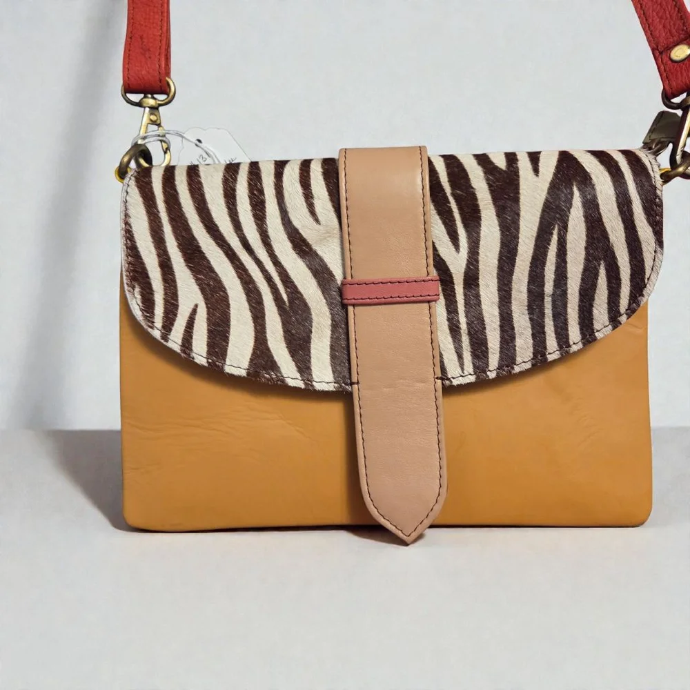 Folklore Crossbody Bag One Size Brown Red Zebra Print